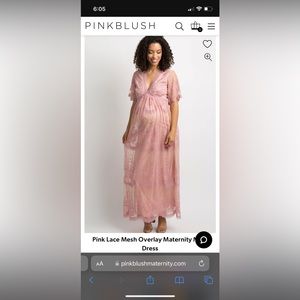 Pinkblush Lace Mesh Overlay Maternity Maxi Dress- size Medium- Blush Pink